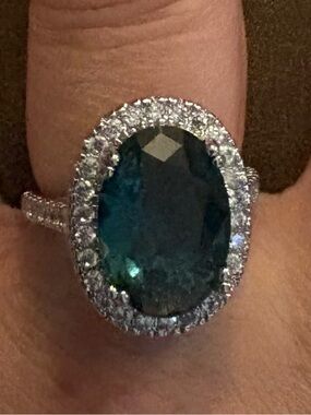 925 Sterling Silver Blue Oval Halo Cocktail Ring, 6.5